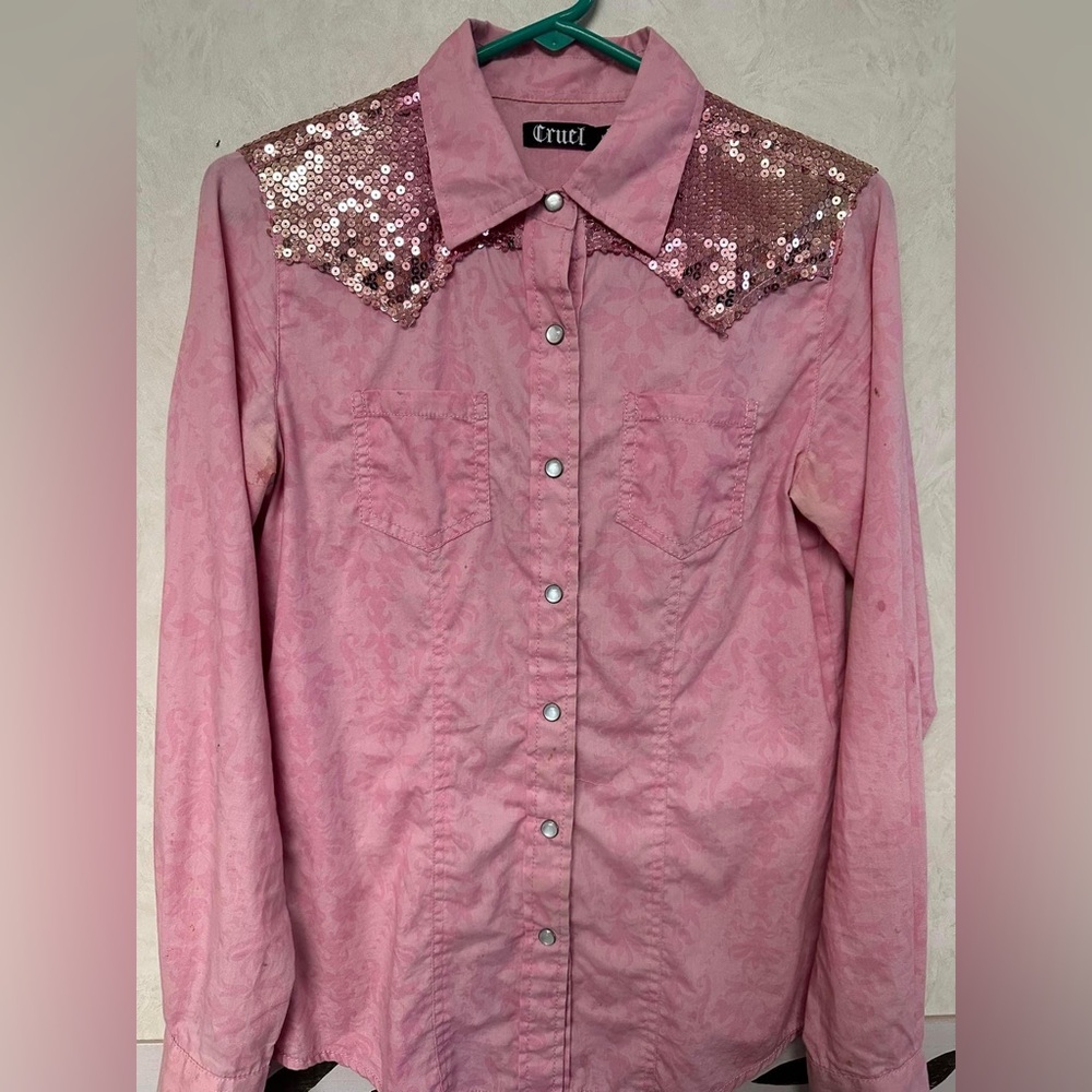 Pink Sparkle Western Button Up